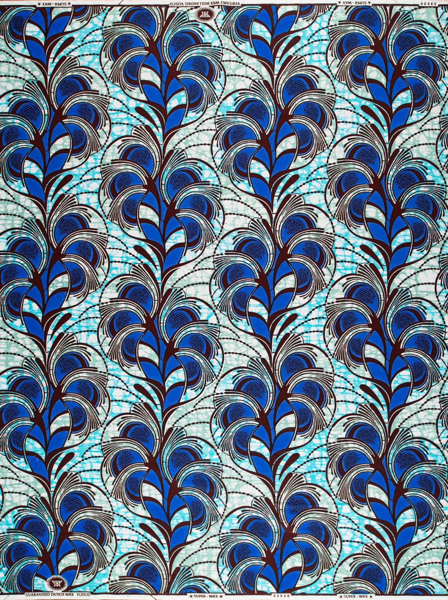 Vibrant blue black feather-patterned african super-wax vls3520.001