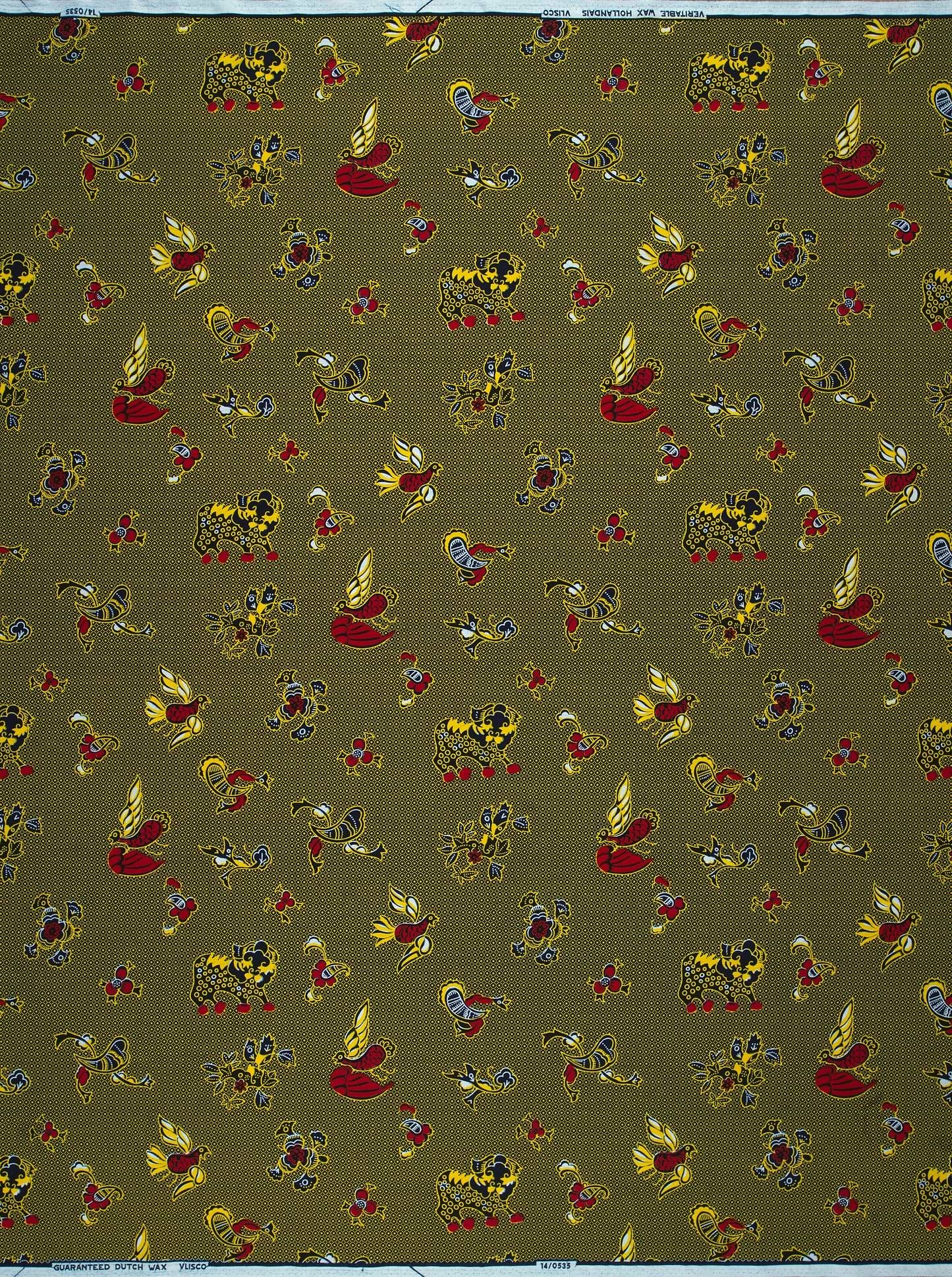 Olive green fabric bird floral wax hollandais vl00535.139