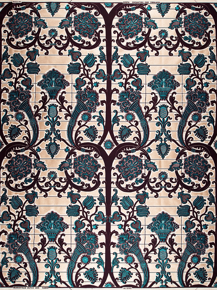 Teal black ornate floral fabric wax glitterglam