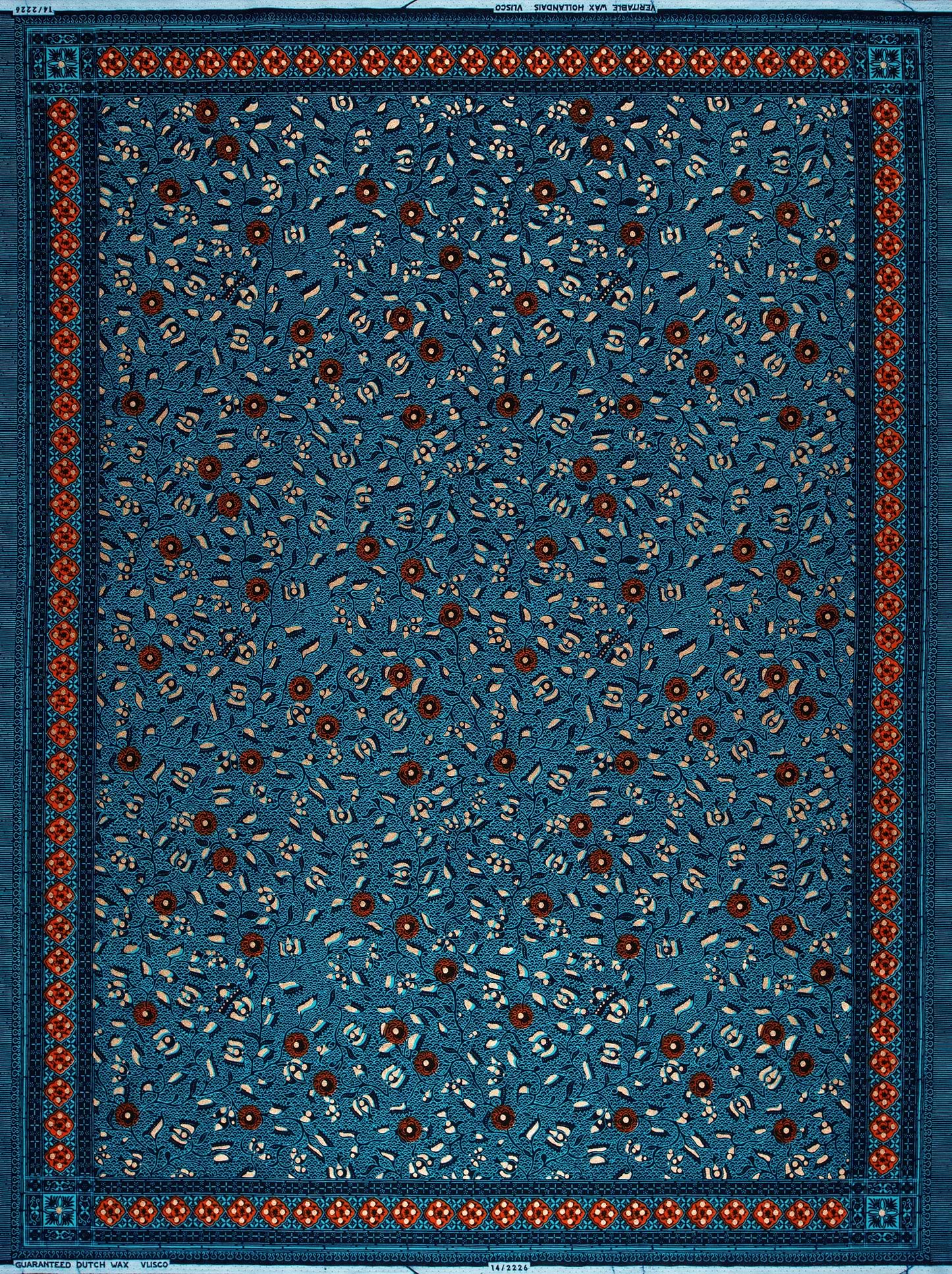 Blue fabric pattern white brown wax hollandais vl02226.014