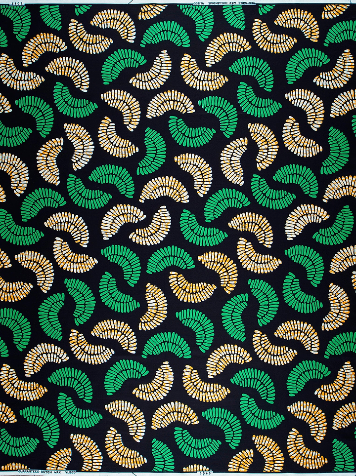 Black fabric pattern green beige wax hollandais vl03065.026