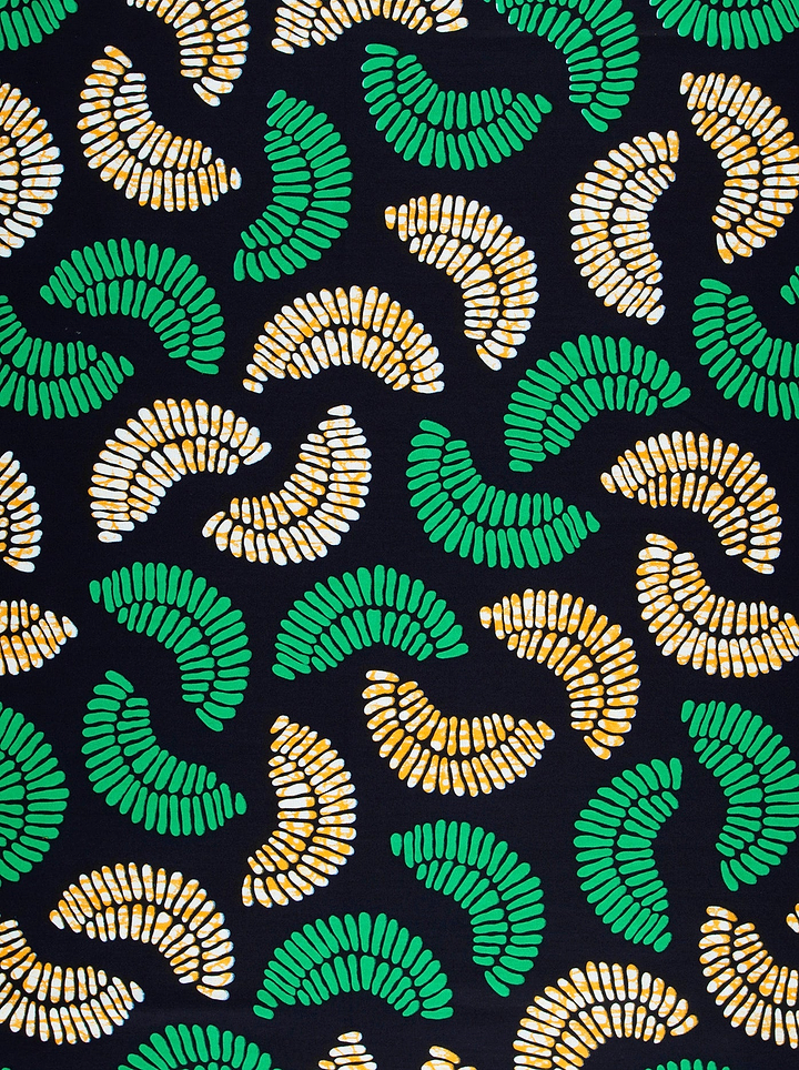 Black fabric pattern green cream-colored wax hollandais vl03065.026