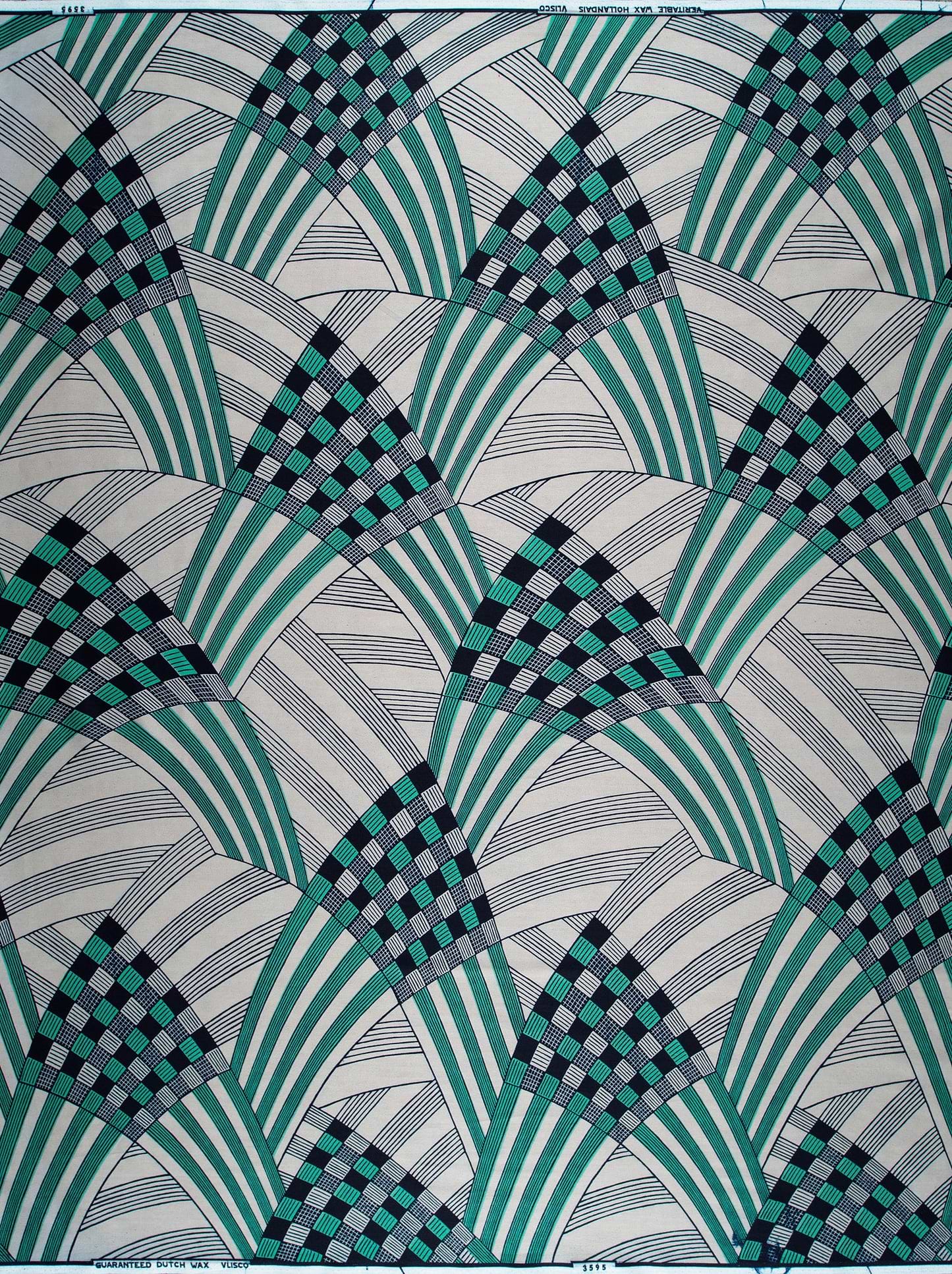 Art deco patterned fabric teal wax hollandais vl03595.043