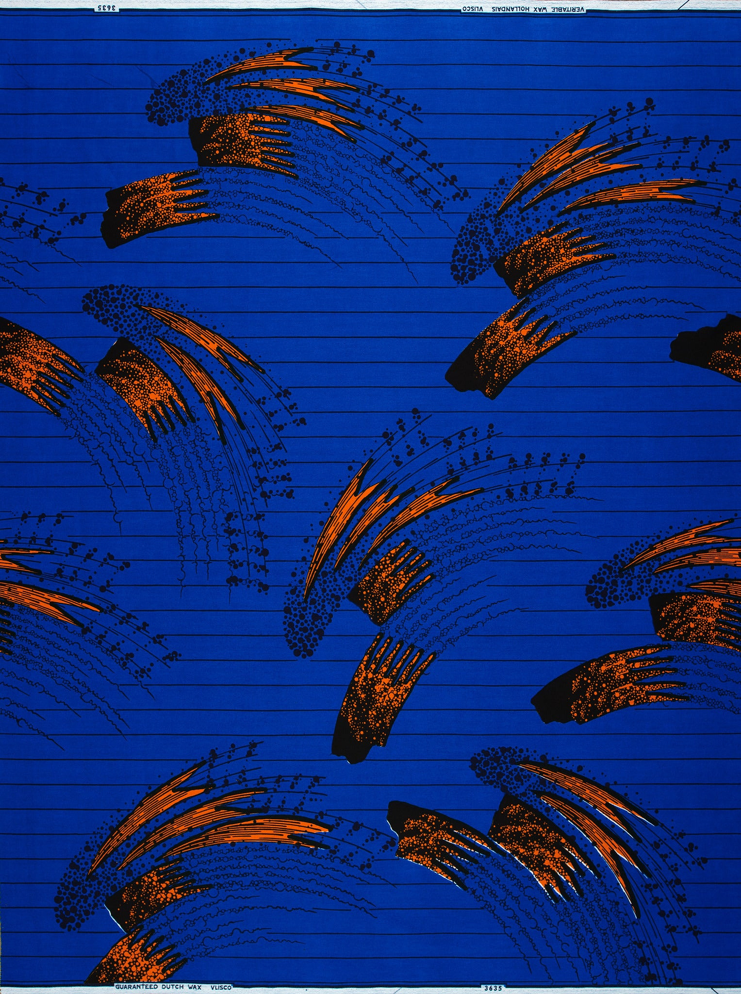 Blue fabric orange black brushstroke wax hollandais vl03635.084