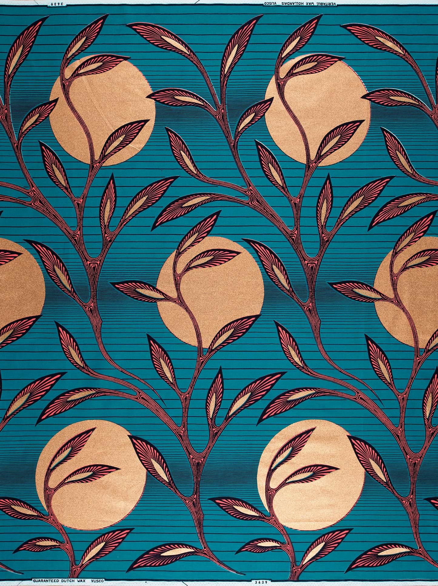 Teal fabric pattern maroon vines wax hollandais vl03639.252