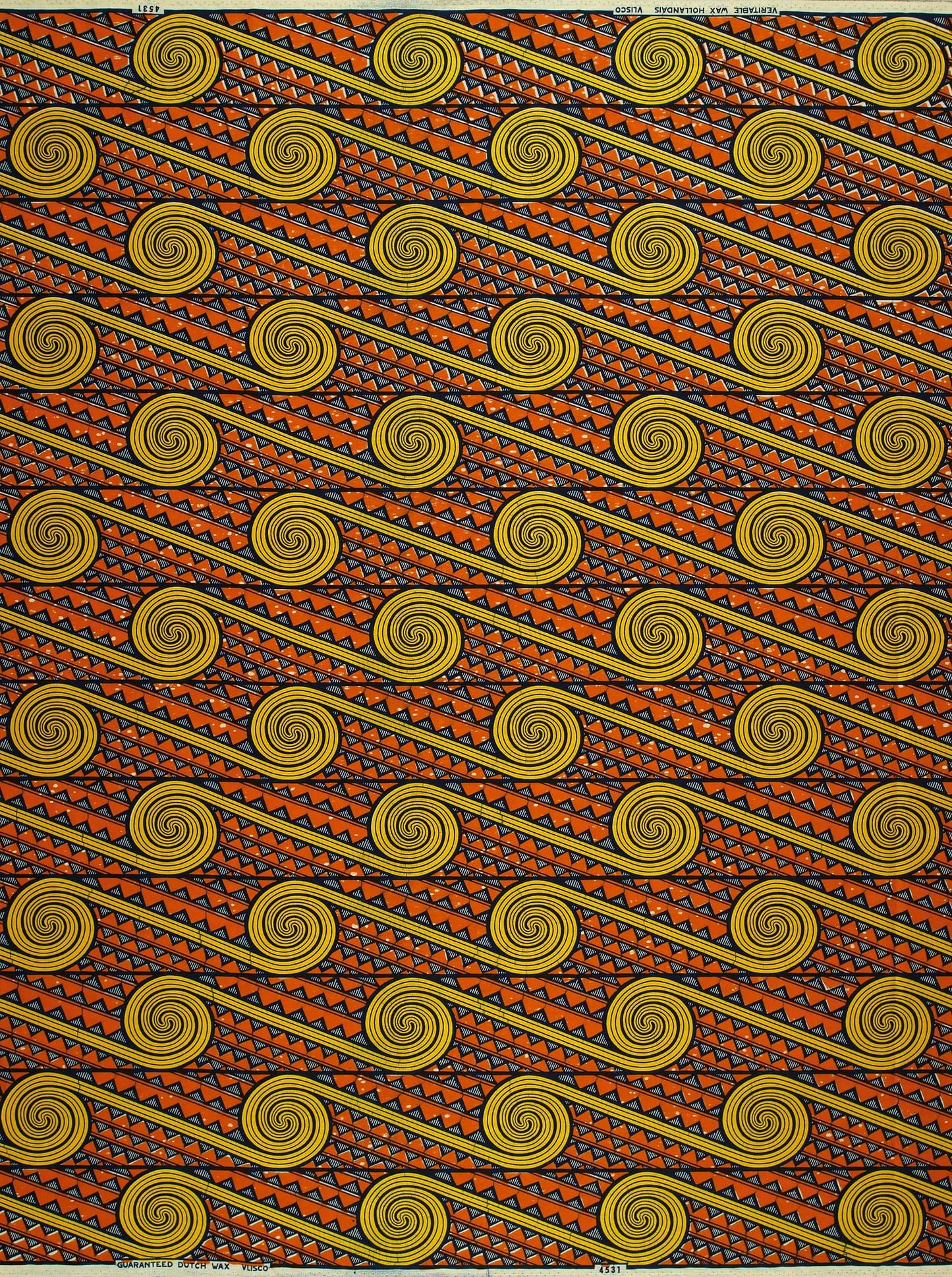 Vibrant orange gold patterned fabric wax hollandais vl04531.024