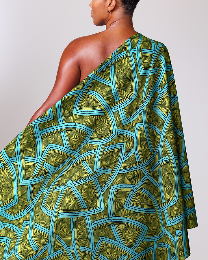 Vibrant olive green turquoise geometric-patterned wax hollandais vl08667.011