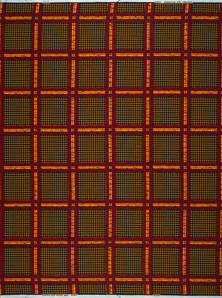 Red gold plaid fabric wax hollandais vl49150.057