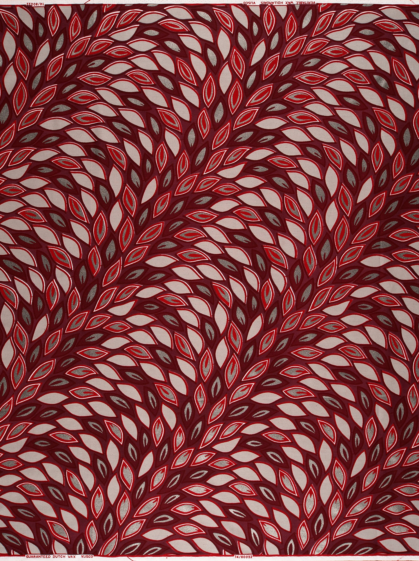 Red gray leaf-patterned fabric design wax hollandais vl80022.007