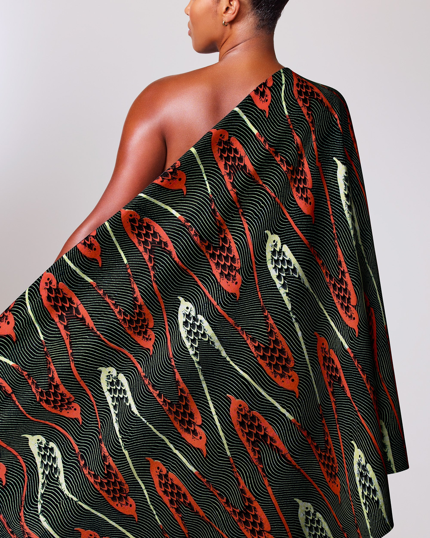 One-shoulder wrap dress bold red wax hollandais vla0967.018