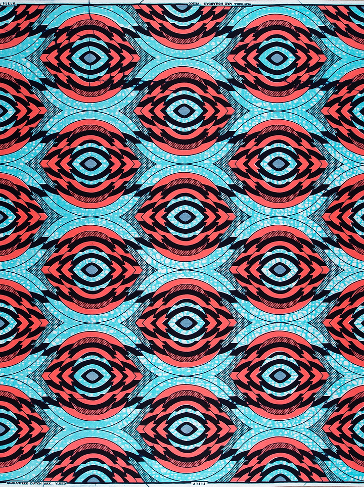 Vibrant red black teal geometric-patterned wax hollandais vla1314.022