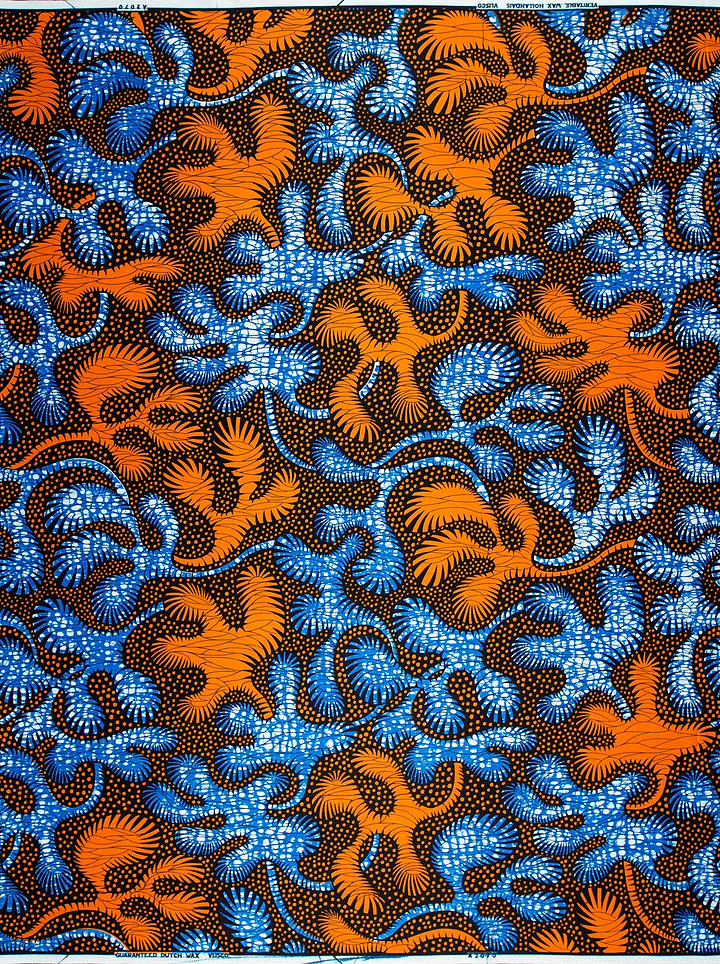 Vibrant orange blue abstract leaf wax hollandais vla2070.046