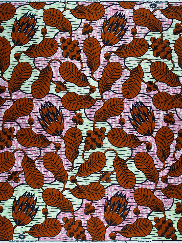 Vibrant brown black botanical print super-wax