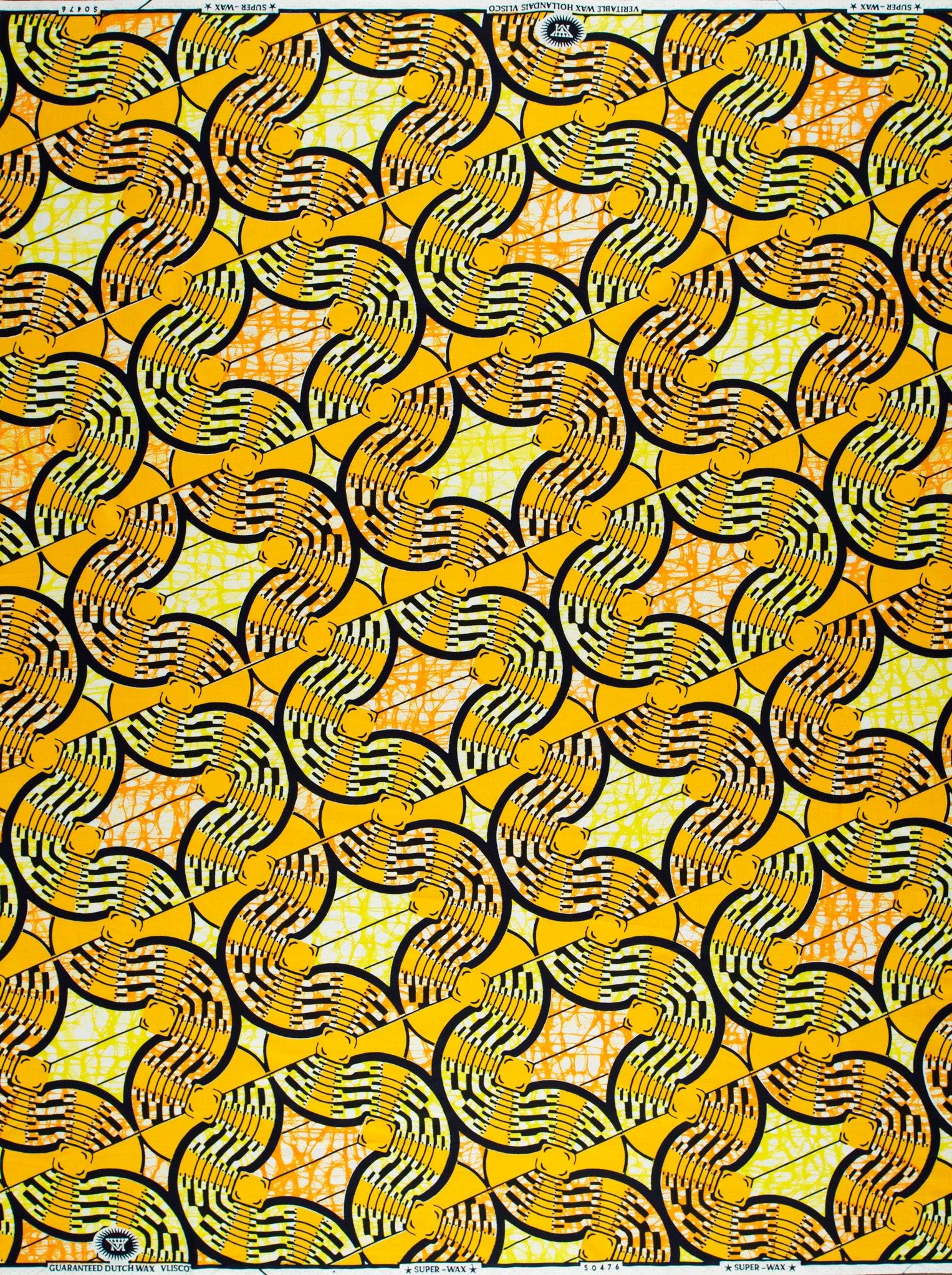 Vibrant yellow black geometric-patterned african super-wax vls0476.011