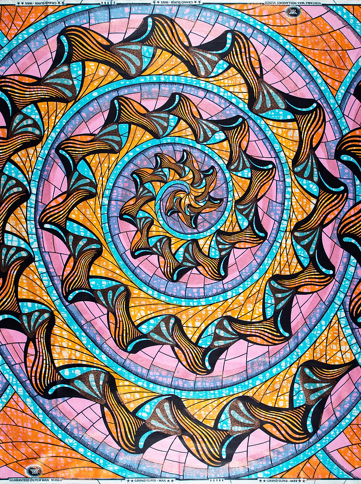 Vibrant psychedelic spiral-patterned fabric bold grand super-wax vls0984.007