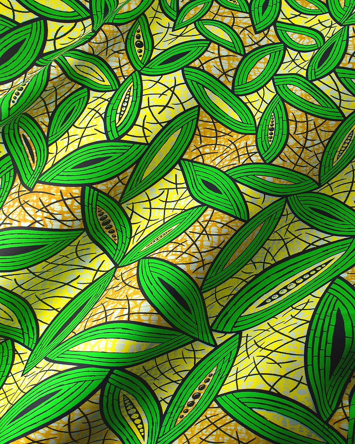 Vibrant green leaf-patterned fabric bold super-wax vls1884.004