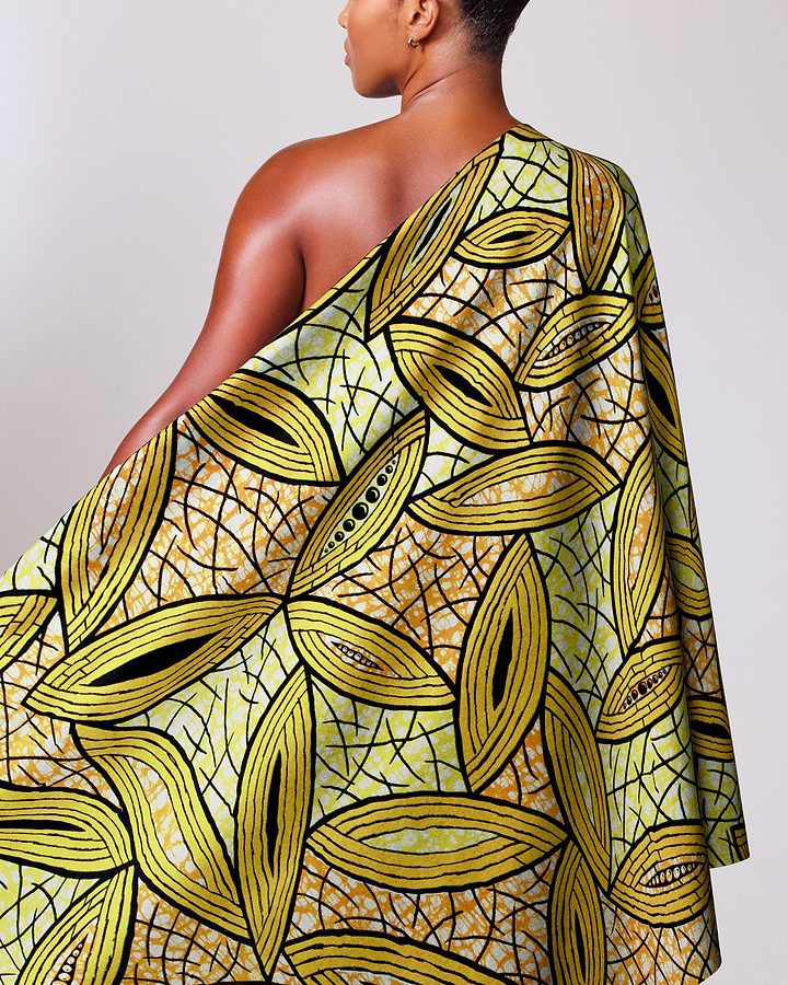 Vibrant yellow green one-shoulder wrap super-wax vls1884.011