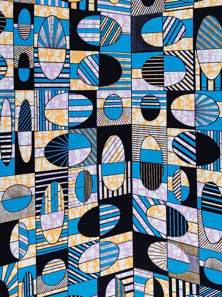 Vibrant geometric-patterned fabric bold blue super-wax vls2764.006