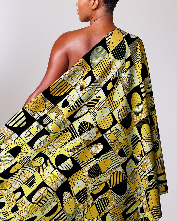 Vibrant yellow black geometric-patterned fabric super-wax vls2764.008