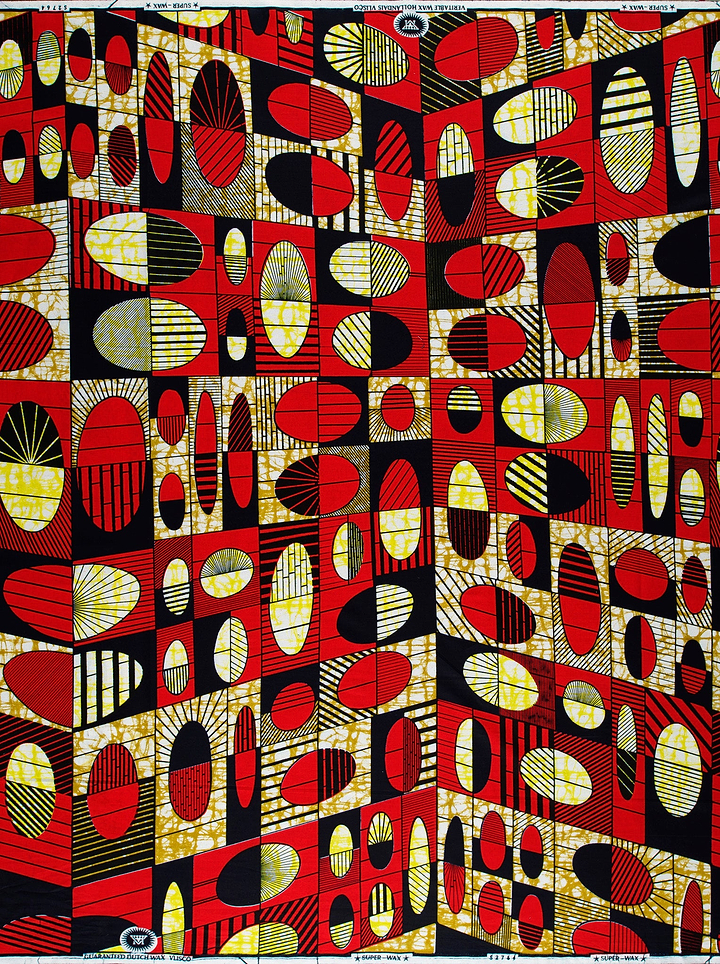 Vibrant red black yellow geometric-patterned super-wax vls2764.012