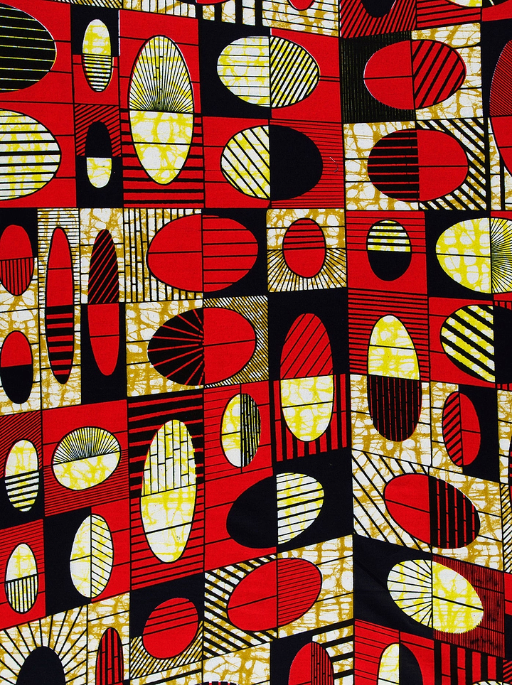 Vibrant red black yellow geometric-patterned super-wax vls2764.012