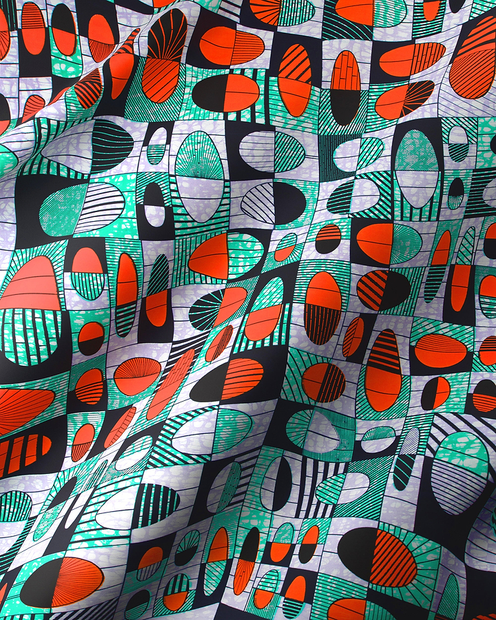 Vibrant geometric-patterned fabric bold orange super-wax vls2764.017