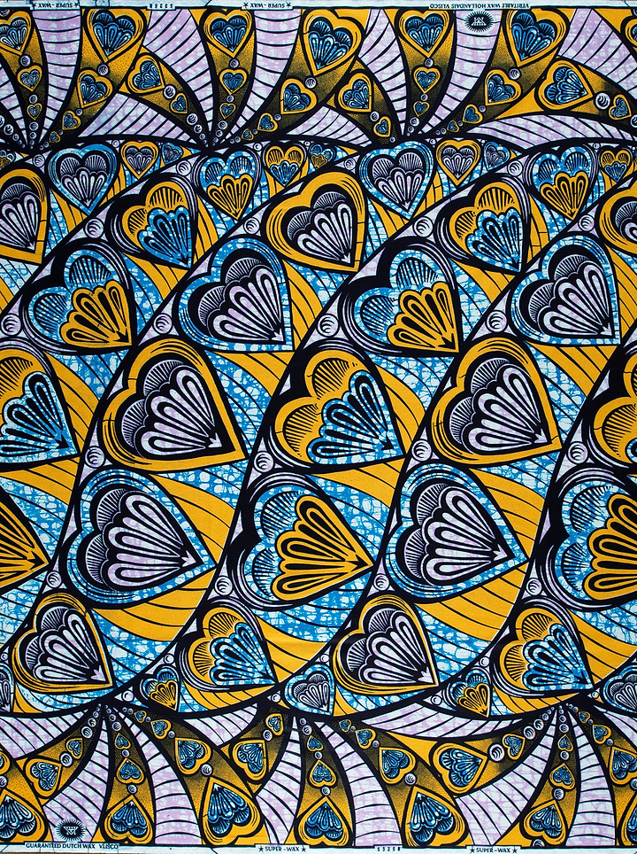 Vibrant blue yellow heart-patterned african super-wax vls3258.008