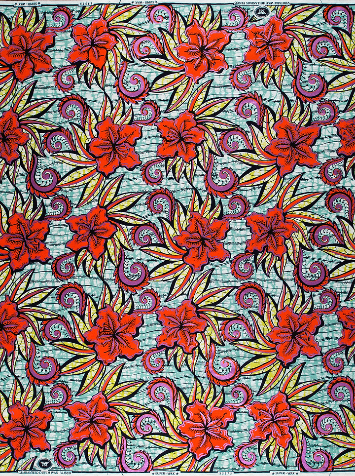 Vibrant red floral patterned fabric super-wax vls3575.018