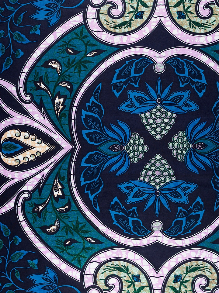 Vibrant blue teal floral-patterned fabric grand super-wax vls3947.014