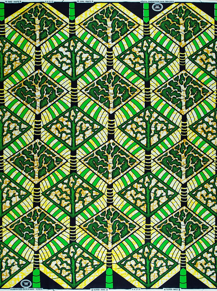Vibrant green yellow geometric tree-patterned super-wax vls4398.015
