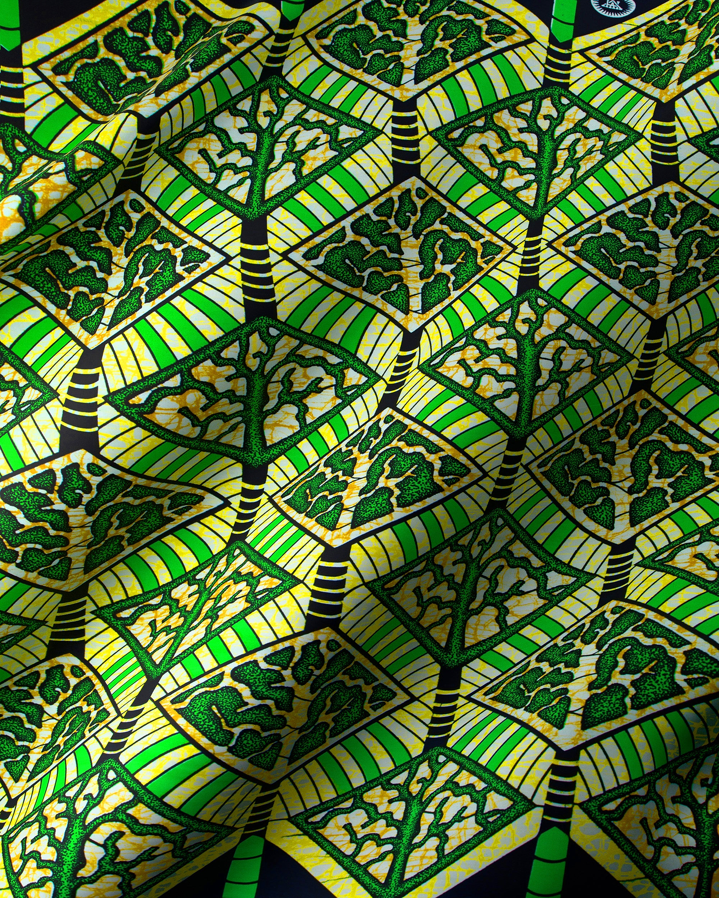 Vibrant green yellow patterned fabric super-wax vls4398.015