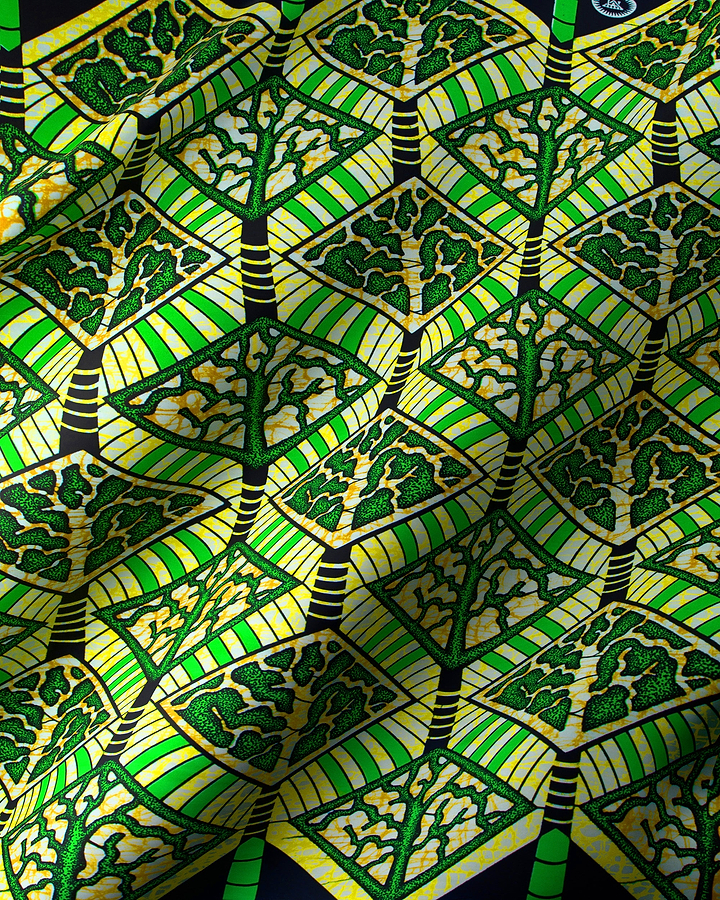 Vibrant green yellow patterned fabric super-wax vls4398.015