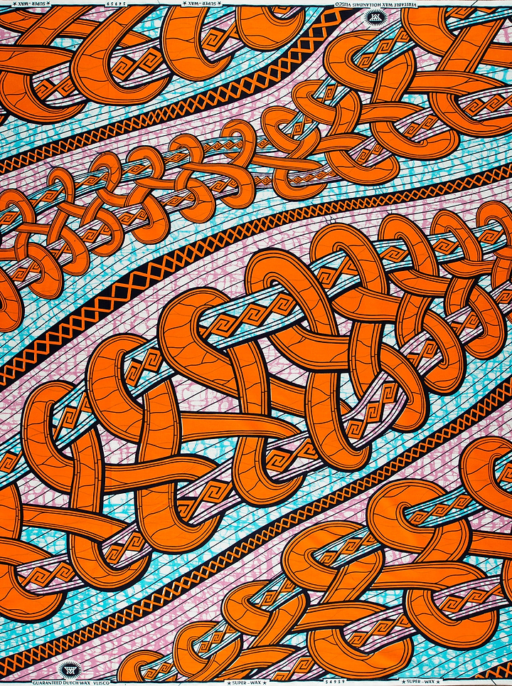 Vibrant orange teal patterned african super-wax vls4959.004