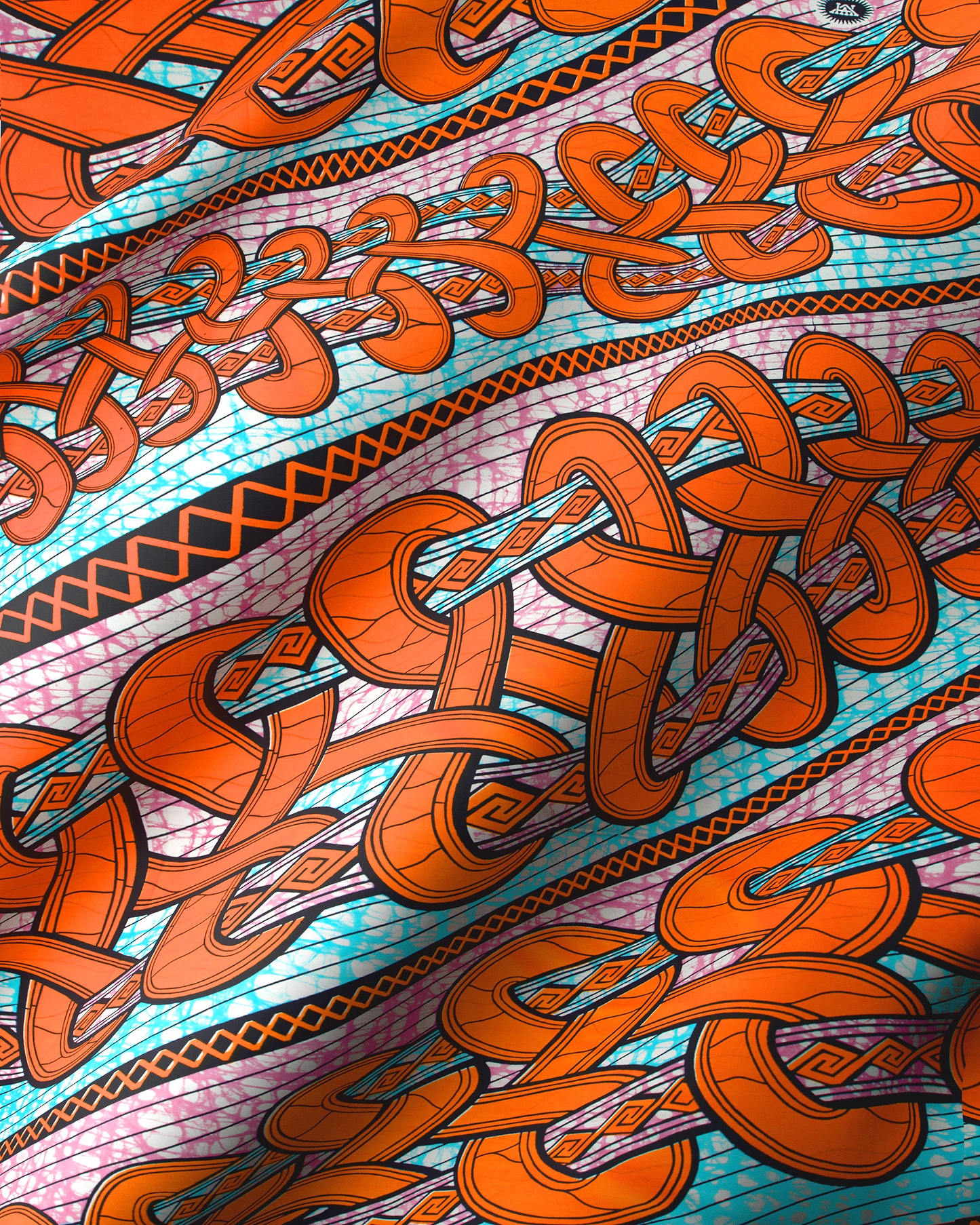 Vibrant orange teal patterned fabric super-wax vls4959.004