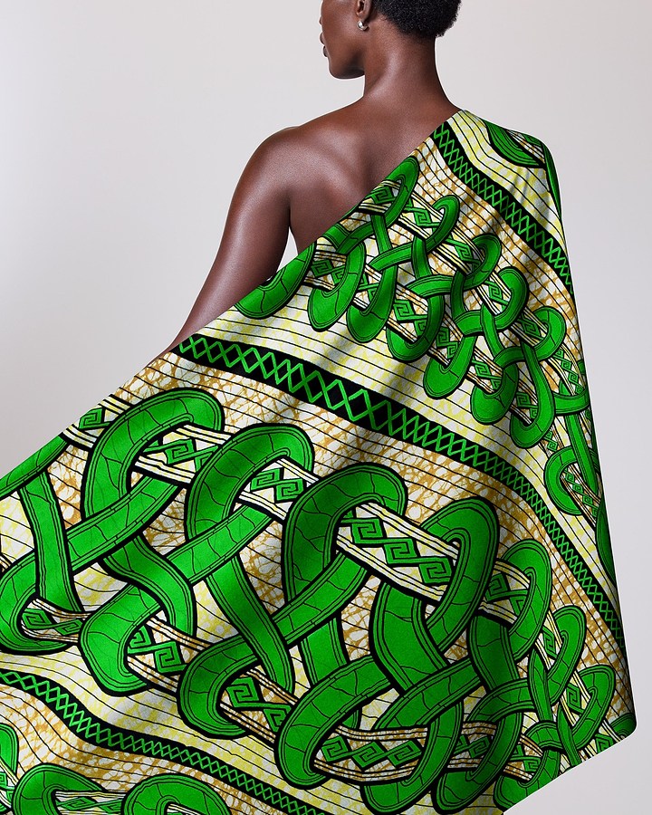 Vibrant green cream patterned fabric super-wax vls4959.006