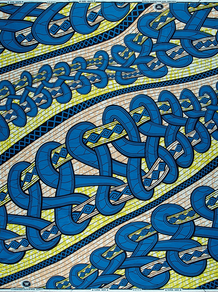 Vibrant blue yellow geometric patterned super-wax vls4959.008