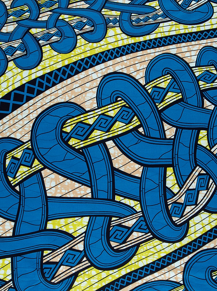 Vibrant blue yellow patterned fabric super-wax vls4959.008