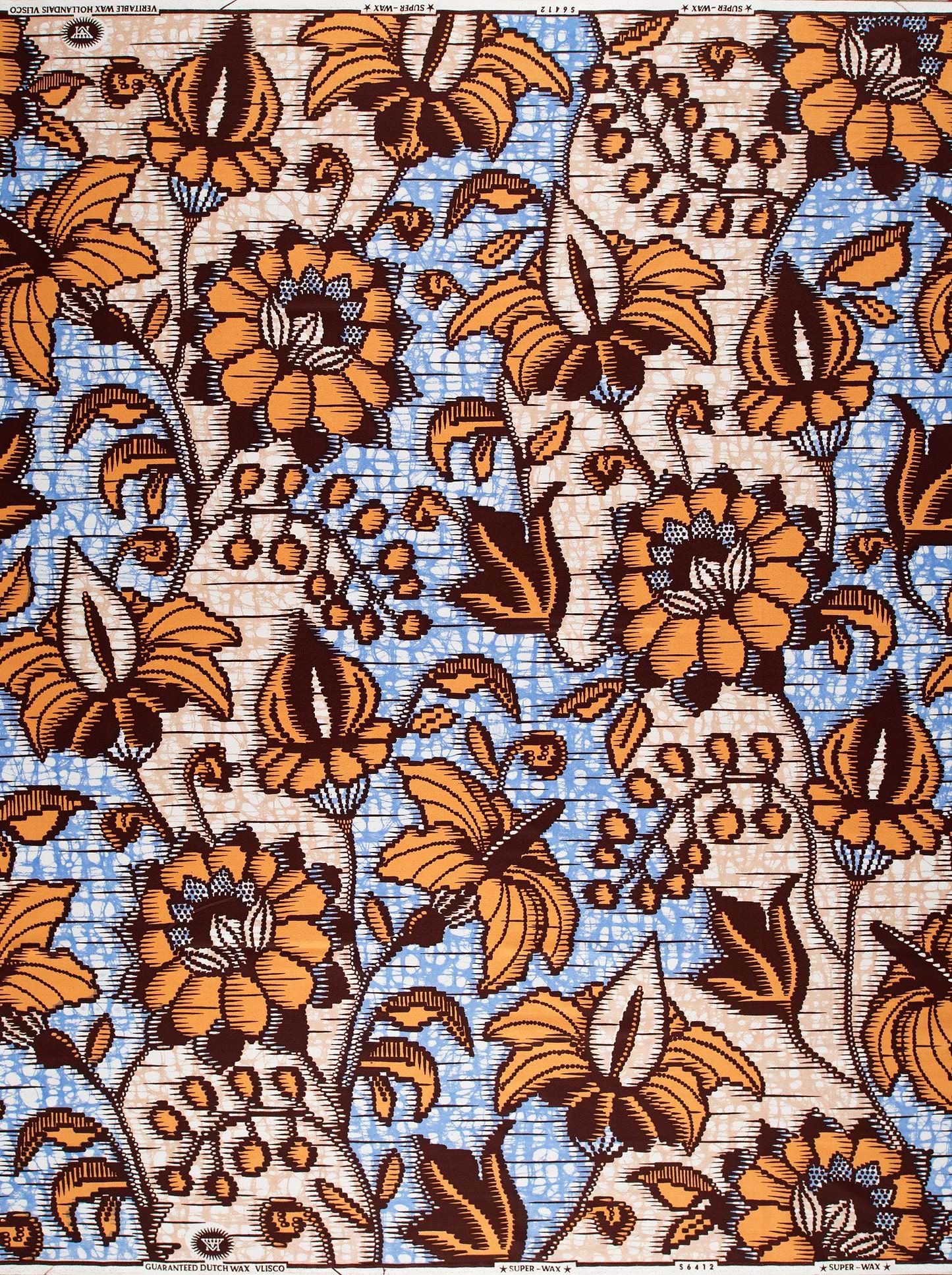 Vibrant orange brown floral-patterned fabric super-wax vls6412.004