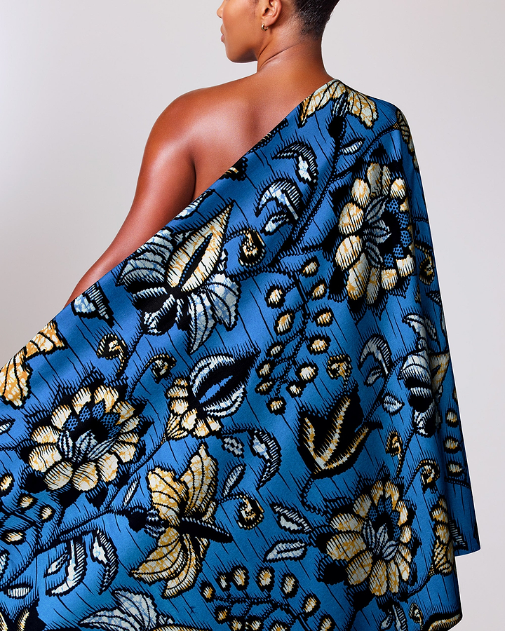 Vibrant blue one-shoulder wrap dress super-wax vls6412.009