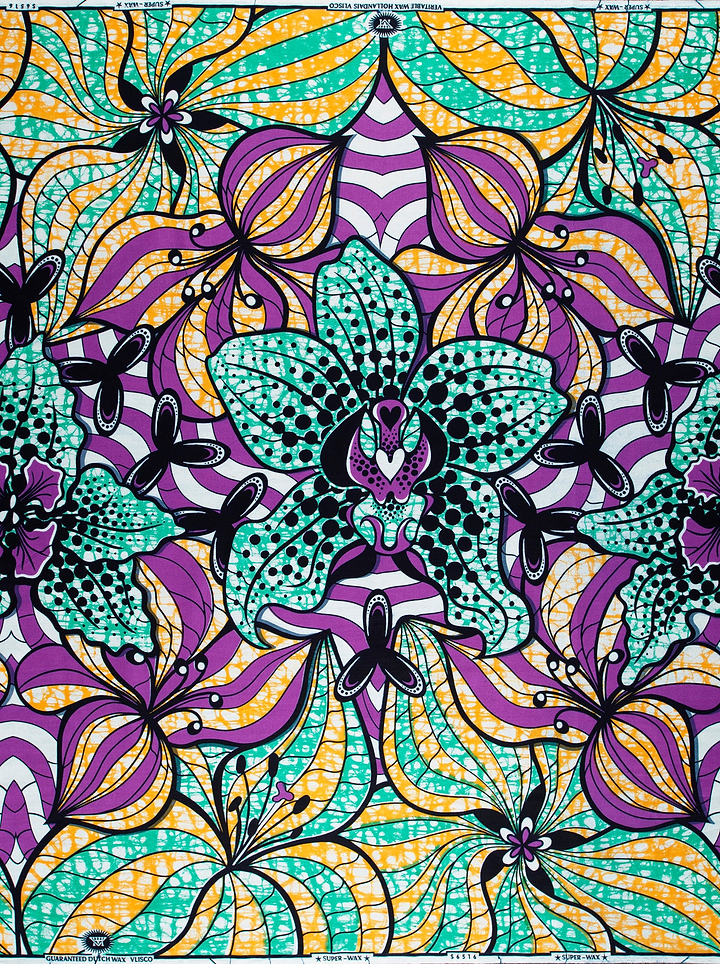 Vibrant purple teal yellow floral-patterned super-wax vls6516.001