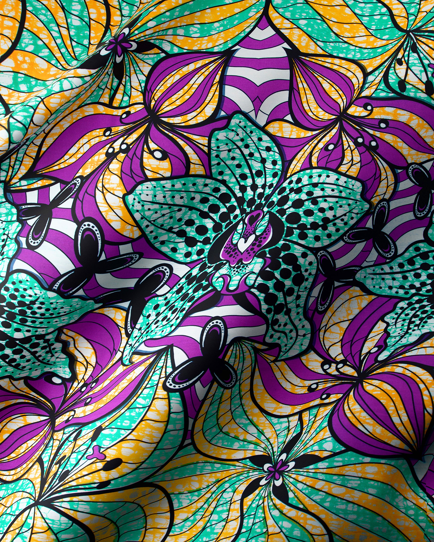 Vibrant purple teal yellow floral-patterned super-wax vls6516.001