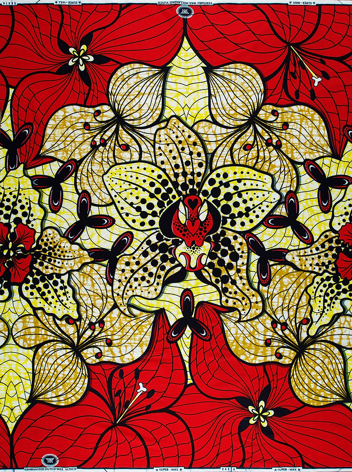 Vibrant red yellow african print super-wax vls6516.007