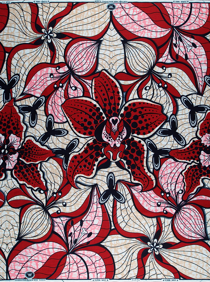 Vibrant red pink floral-patterned african super-wax vls6516.010