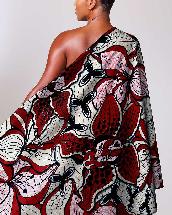 Vibrant red white black floral-patterned super-wax vls6516.010