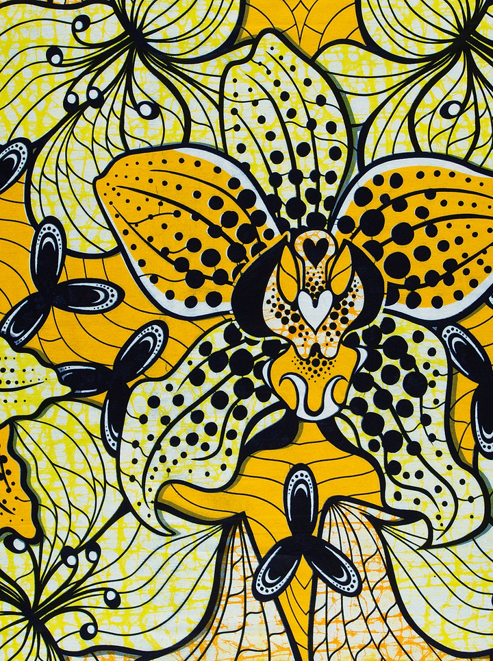 Vibrant yellow black patterned fabric super-wax vls6516.011