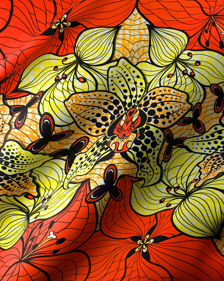 Vibrant red yellow floral fabric super-wax vls6516.013