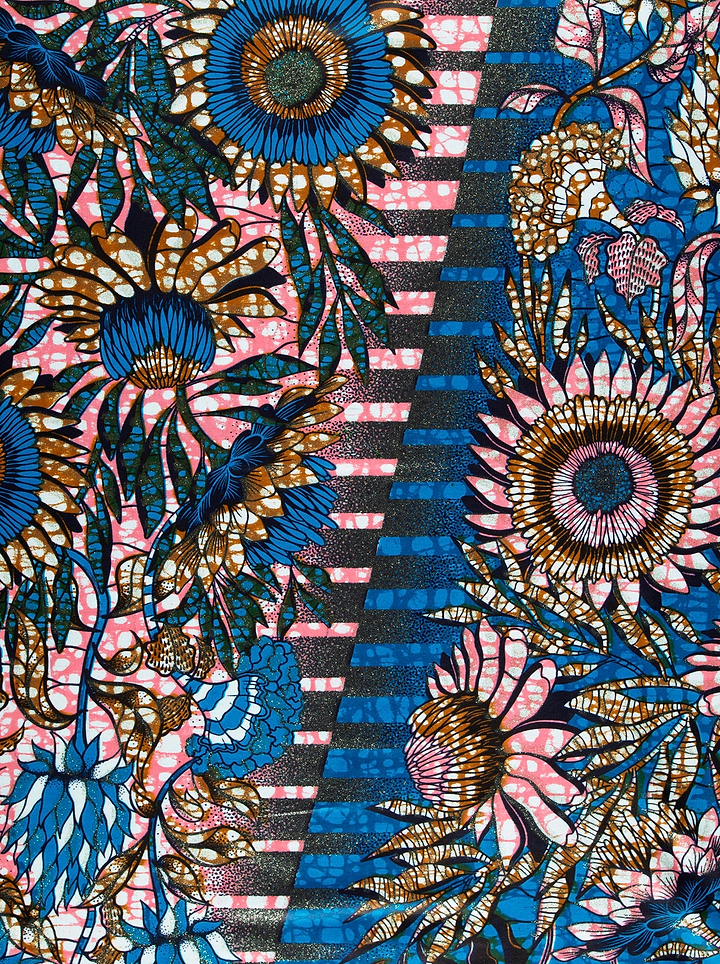 Vibrant blue pink floral-patterned fabric grand super-wax vls6579.007
