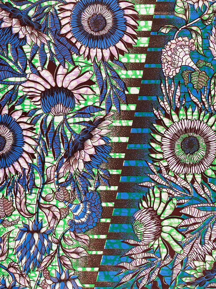 Vibrant blue pink floral-patterned fabric grand super-wax vls6579.010