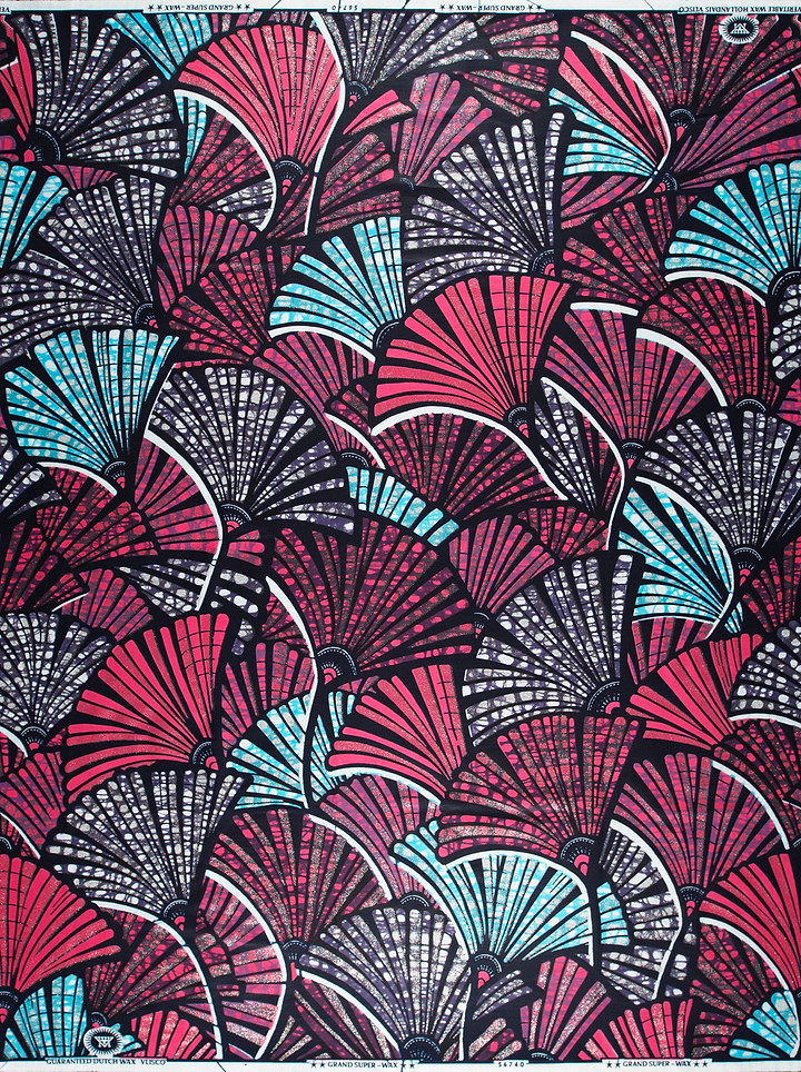 Vibrant red teal black fan-patterned grand super-wax vls6740.006