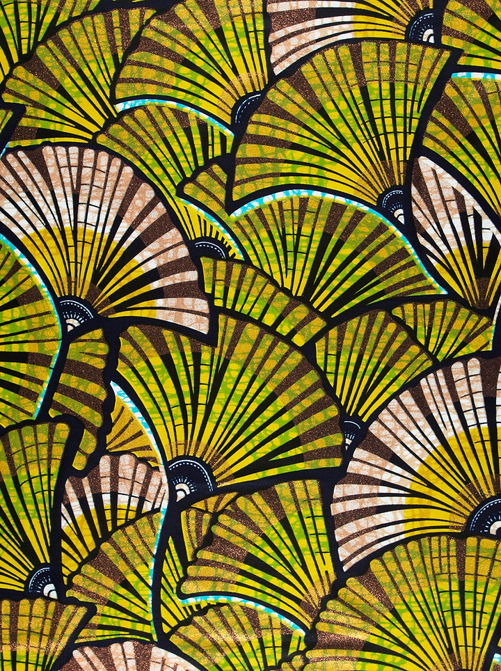 Vibrant yellow green fan-patterned fabric grand super-wax vls6740.008